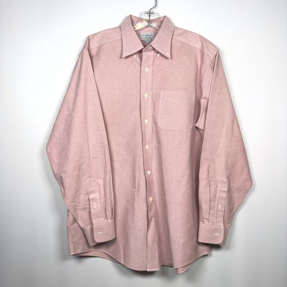 Vintage L.L. Bean Men's 100% Cotton Salmon Pink Button Up Shirt Size XL - Picture 2 of 4